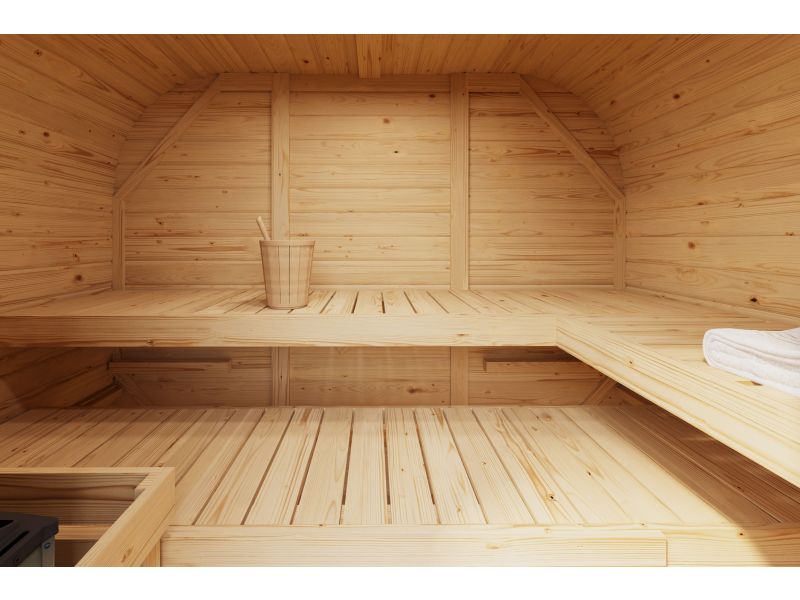 Karibu Fasssauna Quadro 1 Plus,38 mm, inkl. 9 kW Bioofen ext. Steuerung