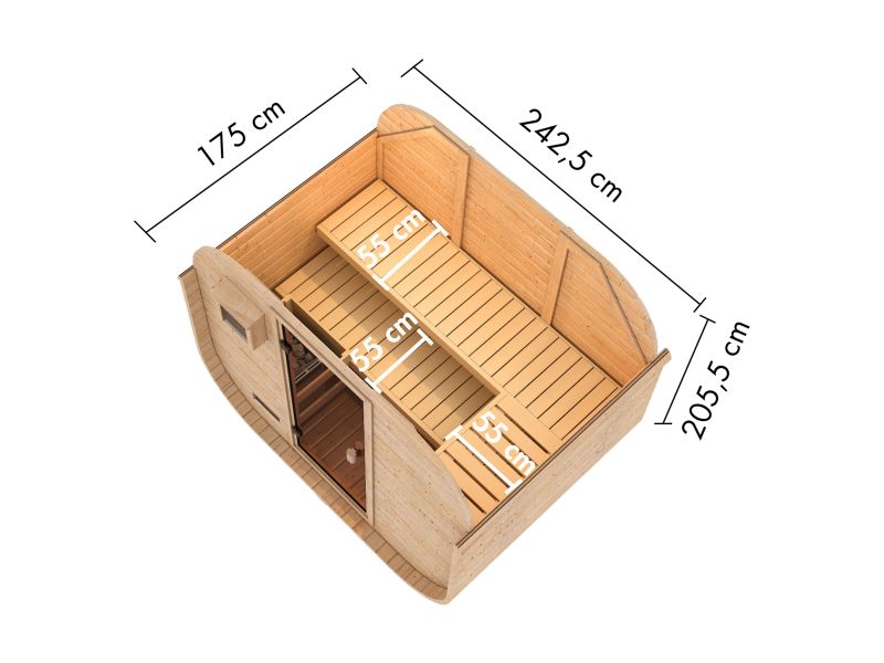 Karibu Fasssauna Quadro 1 Plus,38 mm, inkl. 9 kW Bioofen ext. Steuerung