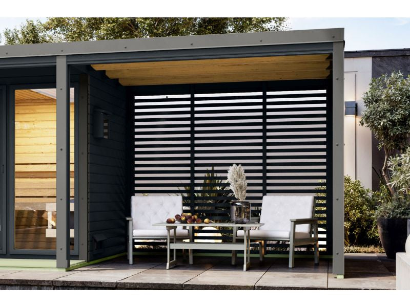 Karibu Anbaudach für Ares inkl. Lamellenwänden anthrazit/graualuminium