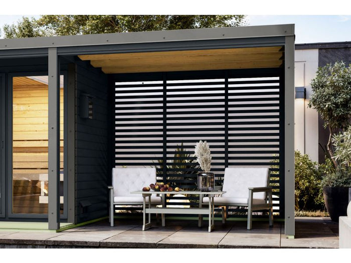 Karibu Anbaudach für Ares inkl. Lamellenwänden anthrazit/graualuminium