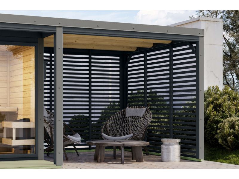 Karibu Anbaudach für Ares inkl. Lamellenwänden anthrazit/graualuminium