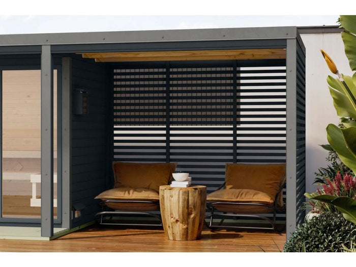 Karibu Anbaudach für Ares inkl. Lamellenwänden anthrazit/graualuminium