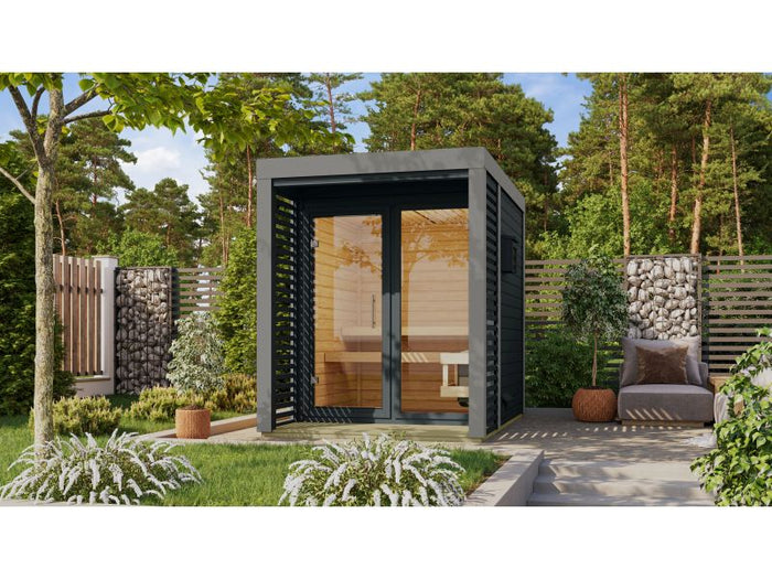 Karibu Hybrid Saunahaus Ares 1, anthrazit/graualuminium -ohne Ofen-