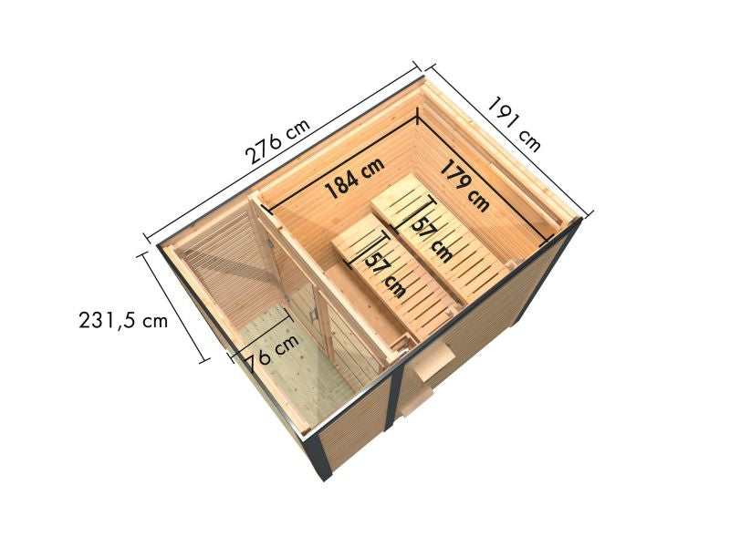 Karibu Hybrid Saunahaus Ares 1, anthrazit/graualuminium, inkl. 9 kW Ofen ext. Steuerung