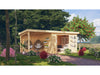 Karibu Gartenhaus Kerko 6 natur mit 2,40 m Anbaudach inkl. Rückwand