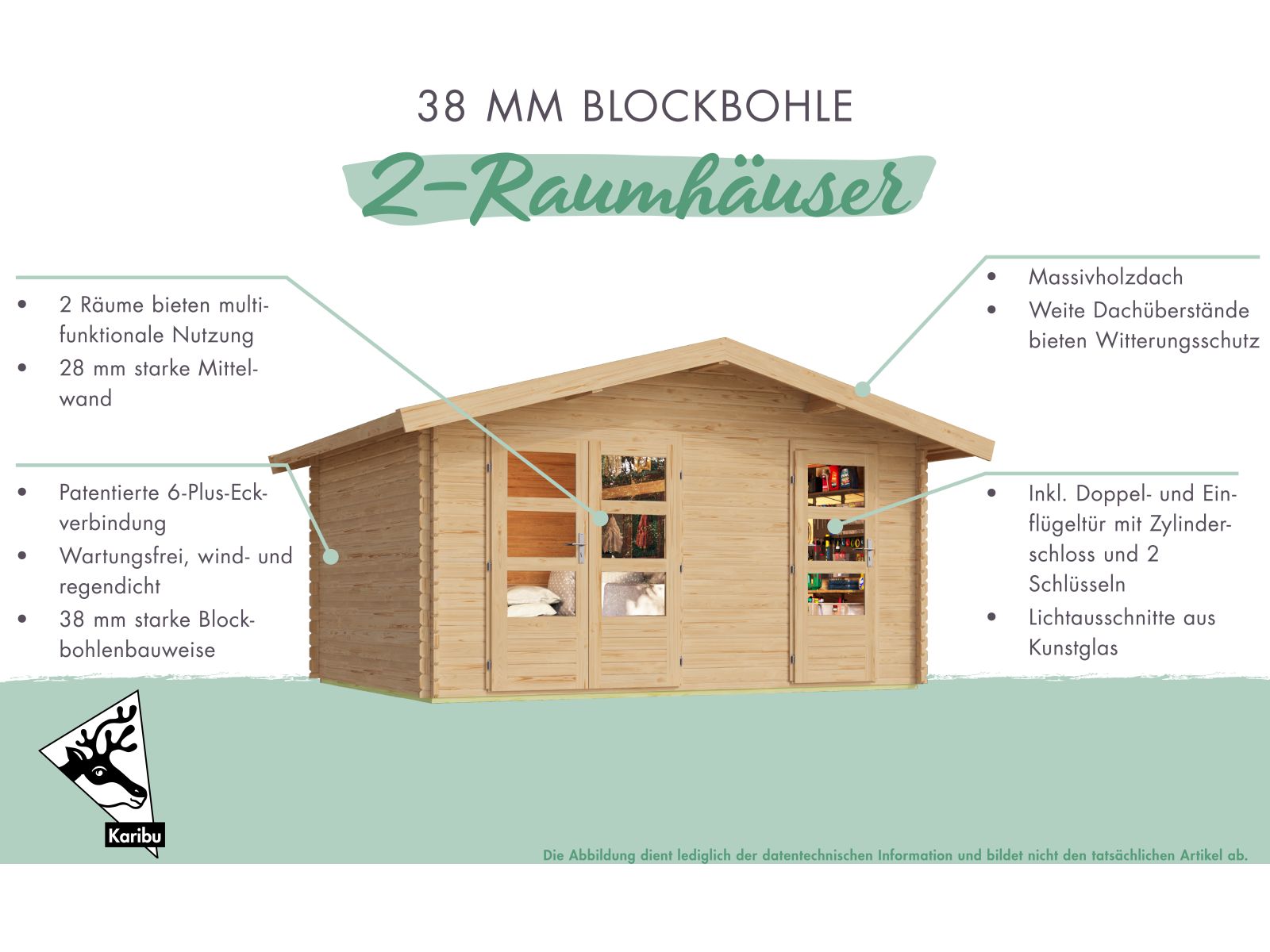 Karibu Gartenhaus Lagor 2 38 mm 2-Raum-Haus