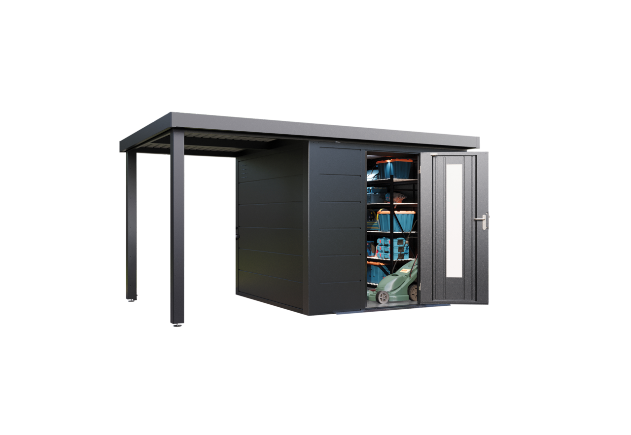 Wolff Finnhaus Metallgartenhaus Thorin 3924, Anthrazit, 1 flg, inkl. Seitendach 1,50 m links