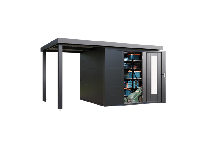 Wolff Finnhaus Metallgartenhaus Thorin 3924, Anthrazit, 1 flg, inkl. Seitendach 1,50 m links