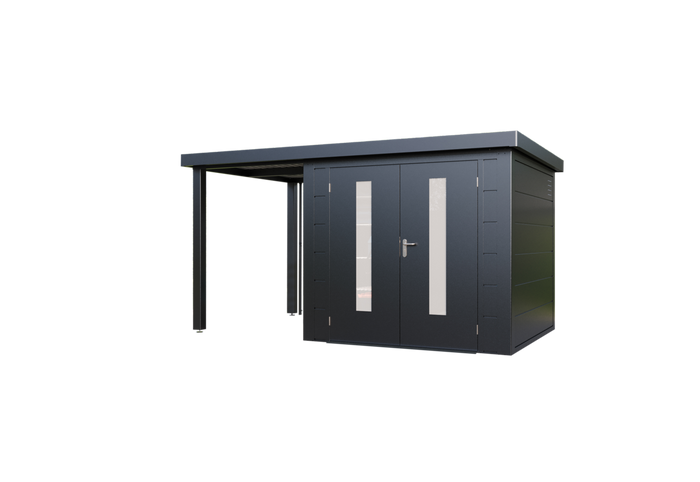 Wolff Finnhaus Metallgartenhaus Elvar 3924, Anthrazit, inkl. Seitendach links 1,50 m
