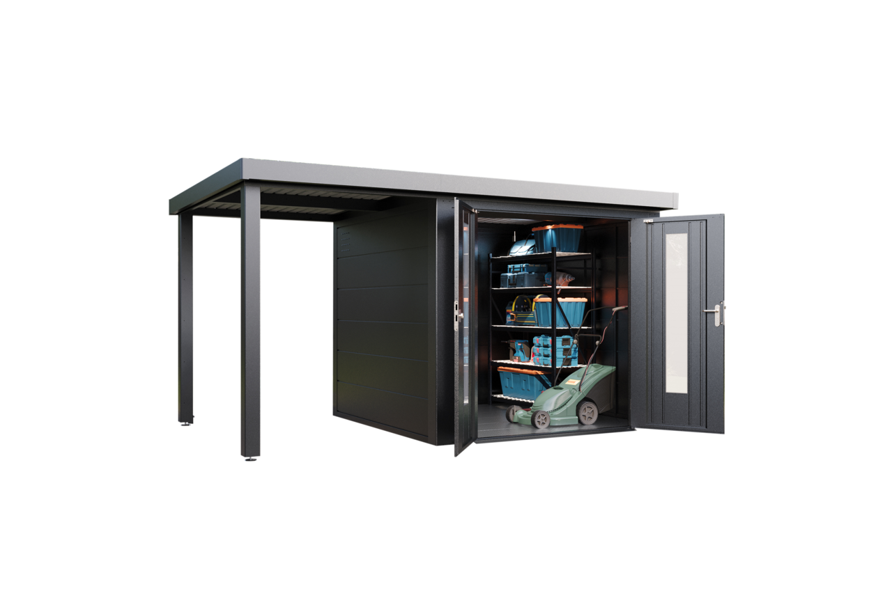 Wolff Finnhaus Metallgartenhaus Elvar 3924, Anthrazit, inkl. Seitendach links 1,50 m