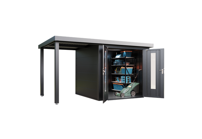 Wolff Finnhaus Metallgartenhaus Elvar 3924, Anthrazit, inkl. Seitendach links 1,50 m