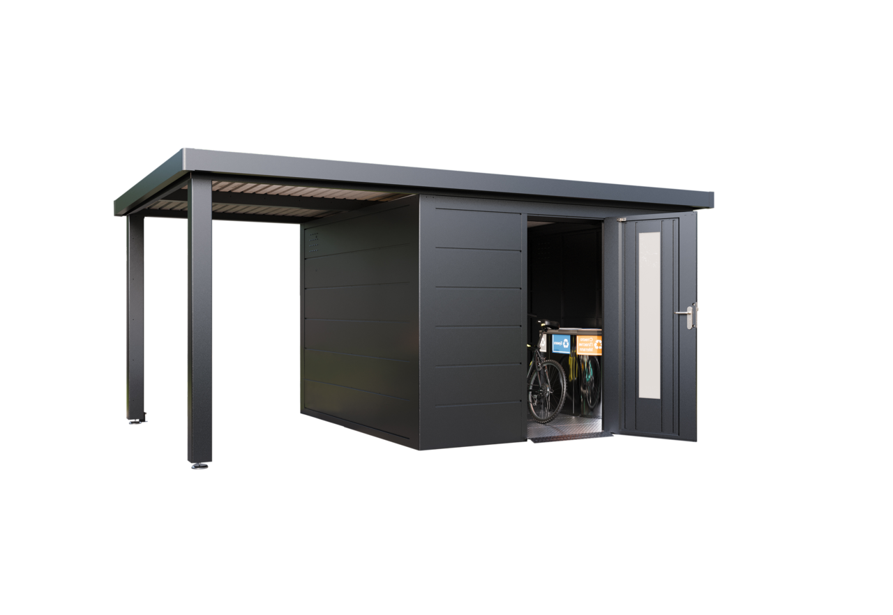 Wolff Finnhaus Metallgartenhaus Thorin 5424, Anthrazit, 1 flg, inkl. Seitendach links 2,40 m