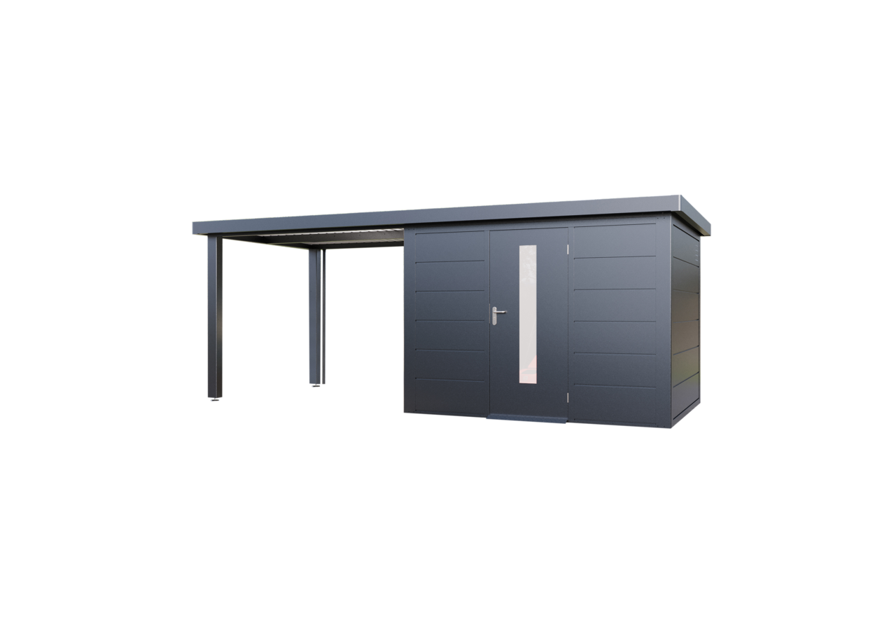 Wolff Finnhaus Metallgartenhaus Thorin 6024, Anthrazit, inkl. Seitendach links, 3 m