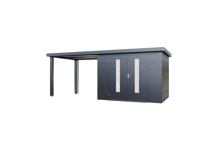 Wolff Finnhaus Metallgartenhaus Elvar 6024, Anthrazit, inkl. Seitendach links 2,40 m