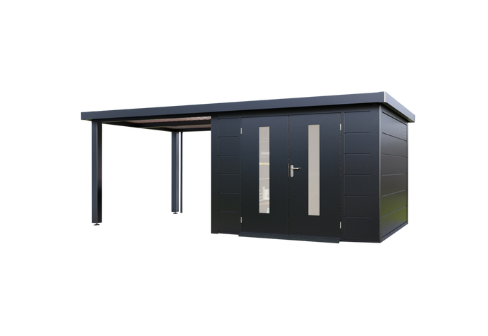 Wolff Finnhaus Metallgartenhaus Elvar 6030, Anthrazit, inkl. Seitendach links 3 m