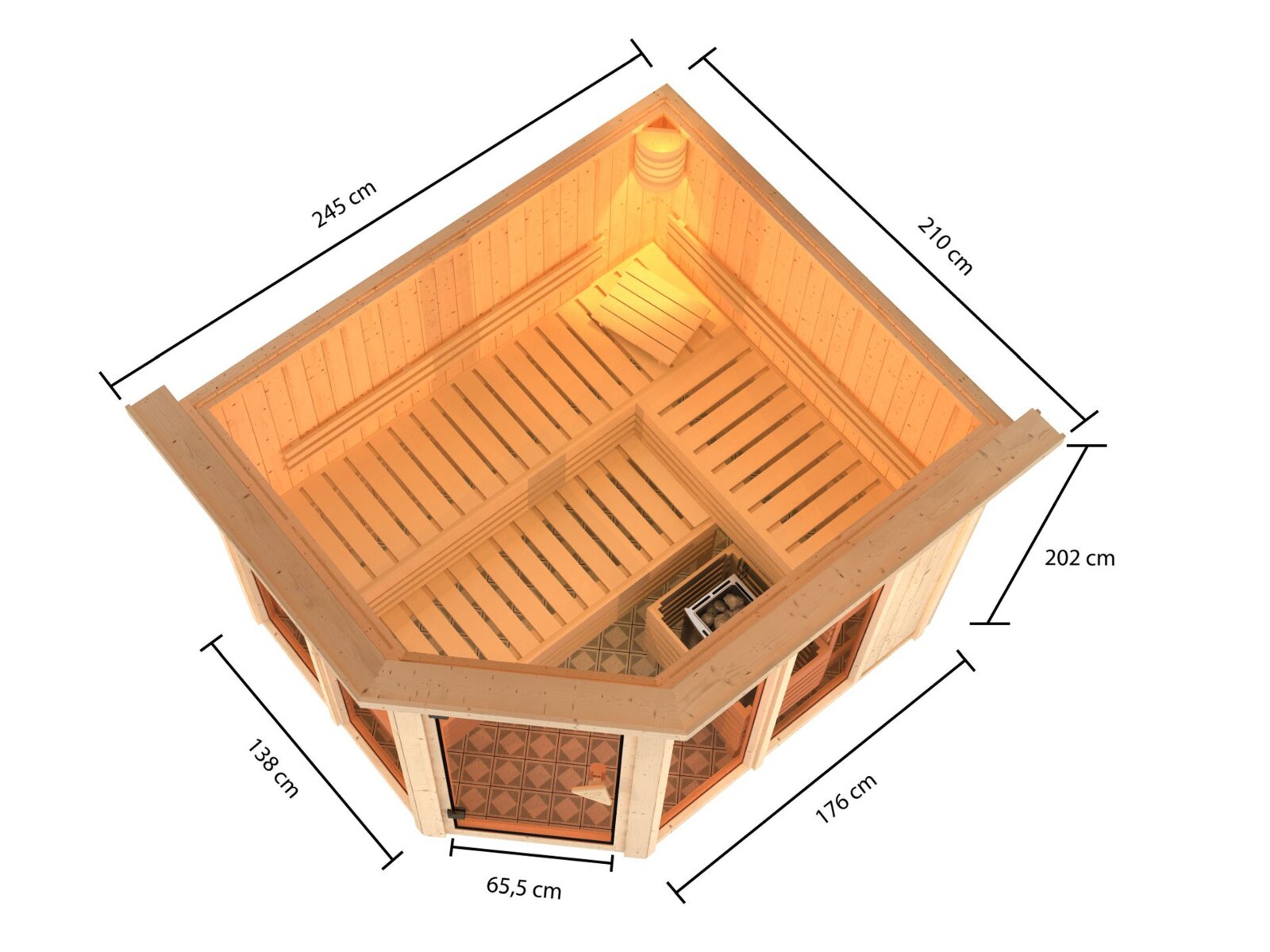 Karibu Sauna Ainur 3, 68 mm, inkl. 9 kW Ofen ext. Steuerung Wifi HUUM - mit Dachkranz -
