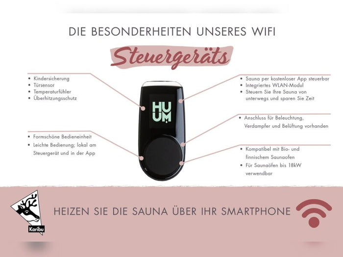 Karibu Sauna Ainur 3, 68 mm, inkl. 9 kW Bioofen ext. Steuerung Wifi HUUM - mit Dachkranz -