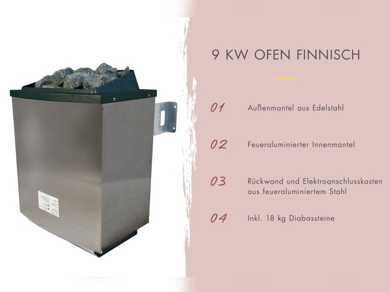 Karibu Multifunktions-Sauna Ava, inkl. 9 kW Ofen, ext. Steuerung Wifi HUUM und Infrarotstrahler