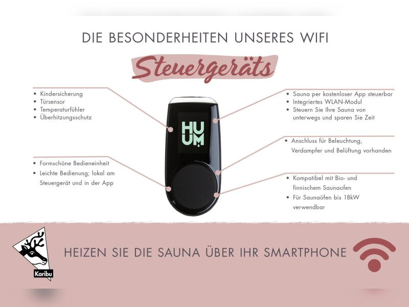 Karibu Multifunktions-Sauna Asta inkl. 9 kW Bioofen ext. Steuerung Wifi HUUM und Infrarotstrahler
