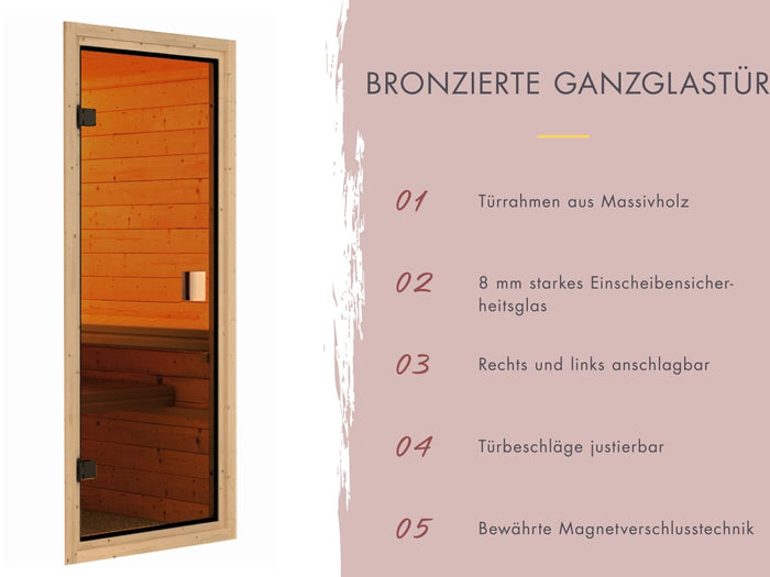 Karibu Saunahaus Mainburg 5 Set A terragrau, inkl. 9 kW Bioofen ext. Steuerung HUUM