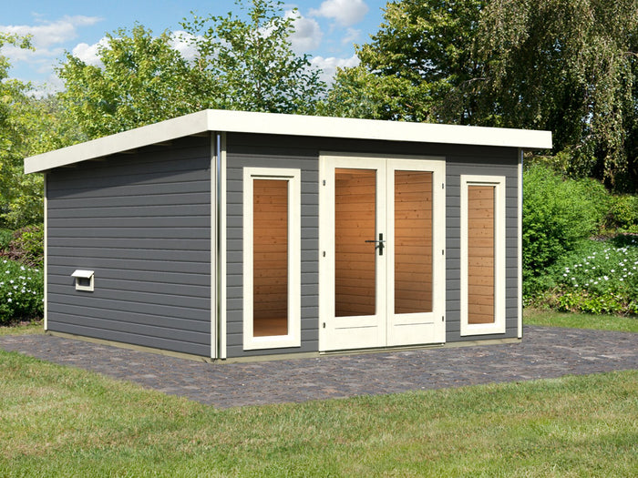 Karibu Saunahaus Mainburg 3 Set B terragrau, inkl. 9 kW Ofen ext. Steuerung HUUM