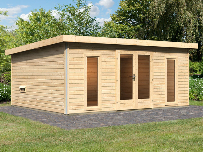 Karibu Saunahaus Mainburg 4 Set A naturbelassen, inkl. 9kW Bioofen ext. Steuerung HUUM