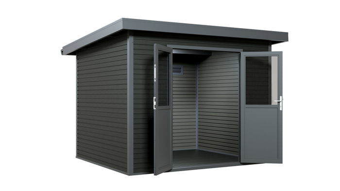 Linholm WPC Gartenhaus Linia 2824 inkl. Dachrinnen-Set, 2-farbig in Grau/Anthrazit