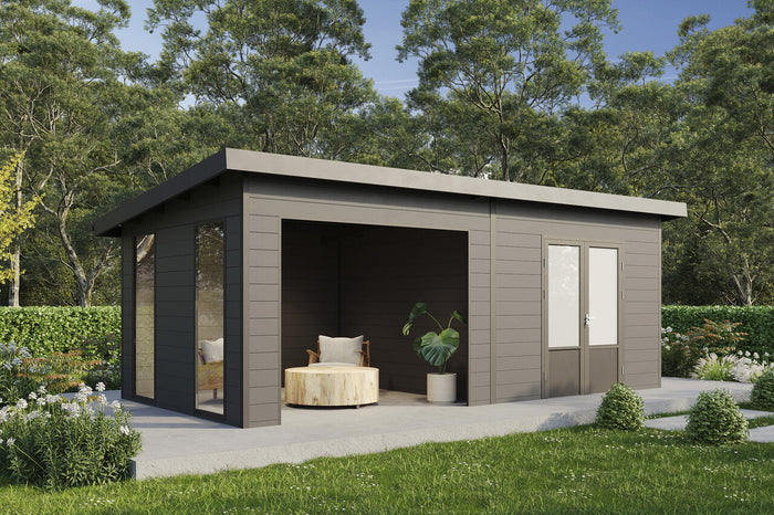 Wolff Finnhaus WPC-Haus Tona 5024 Anthrazit mit Wandpaket