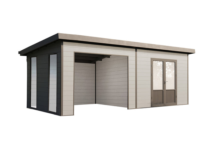 Wolff Finnhaus WPC-Haus Tona 5024 Hellgrau mit Wandpaket