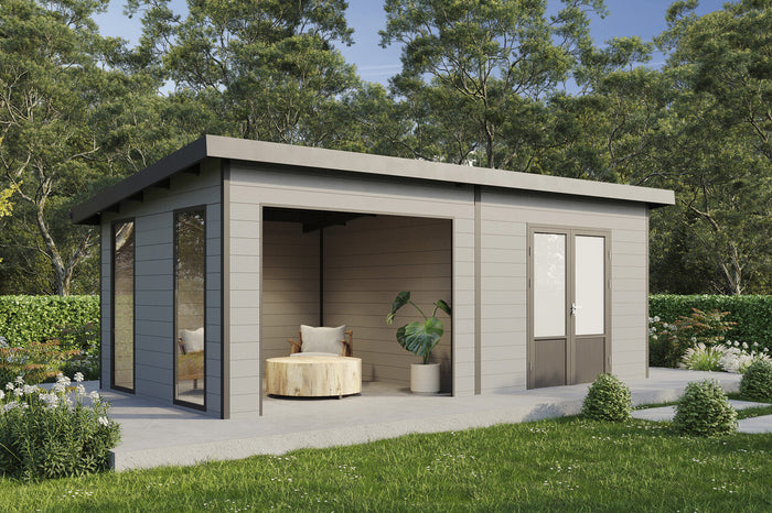 Wolff Finnhaus WPC-Haus Tona 5024 Hellgrau mit Wandpaket