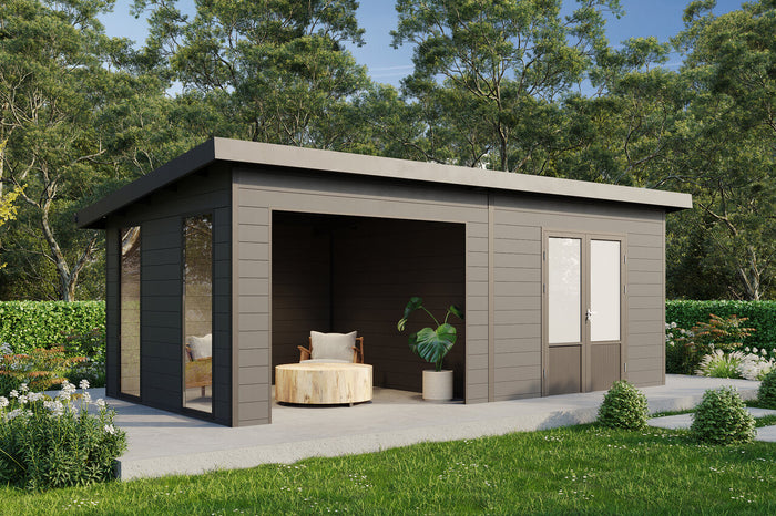 Wolff Finnhaus WPC-Haus Tona 6024 Anthrazit mit Wandpaket