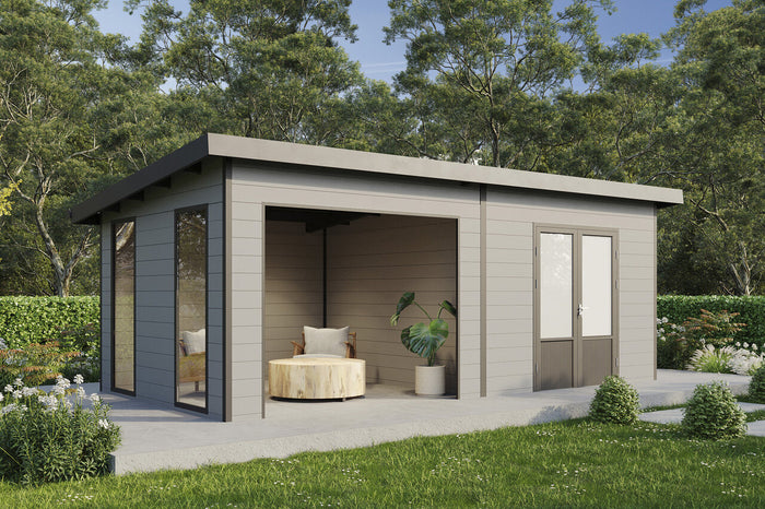 Wolff Finnhaus WPC-Haus Tona 6024 Hellgrau mit Wandpaket