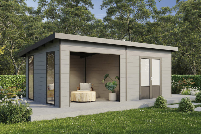 Wolff Finnhaus WPC-Haus Tona 6030 Hellgraumit Wandpaket