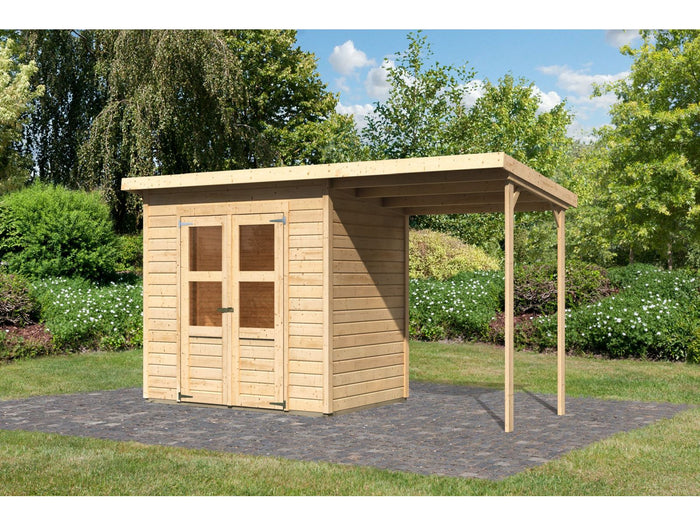 Karibu Gerätehaus Merseburg 3 SET mit Anbaudach