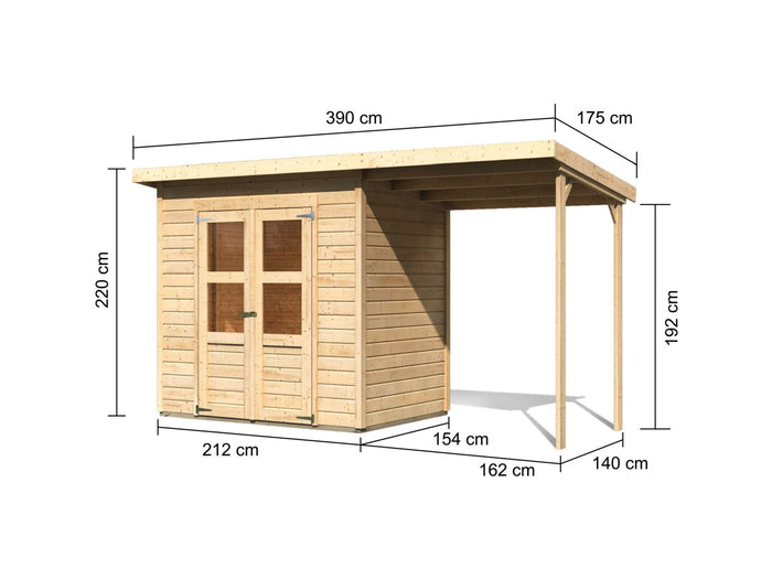 Karibu Gerätehaus Merseburg 3 SET mit Anbaudach