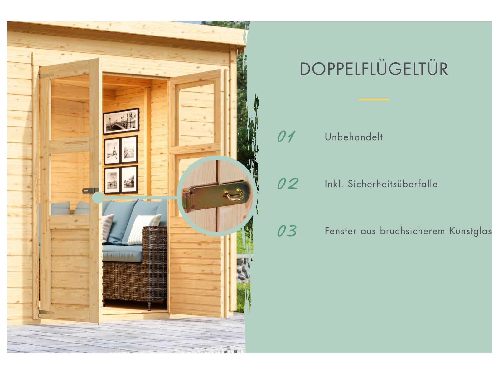 Karibu Gerätehaus Merseburg 3 SET mit Anbaudach