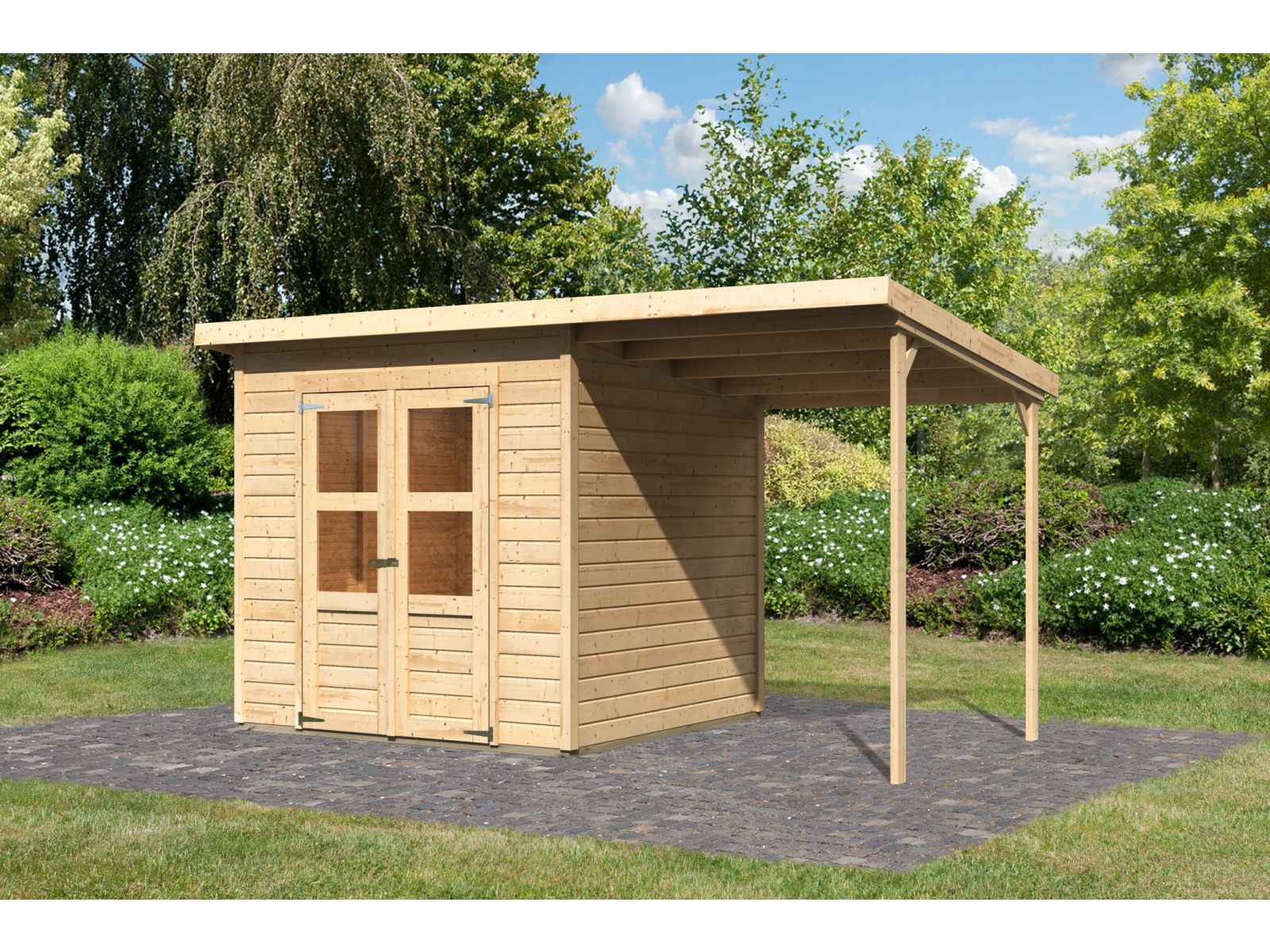 Karibu Gerätehaus Merseburg 4 SET mit Anbaudach