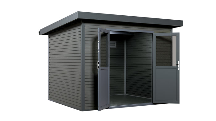 WPC Gartenhaus Linia 2824 inkl. Dachrinnen-Set, 2-farbig in Grau/Anthrazit