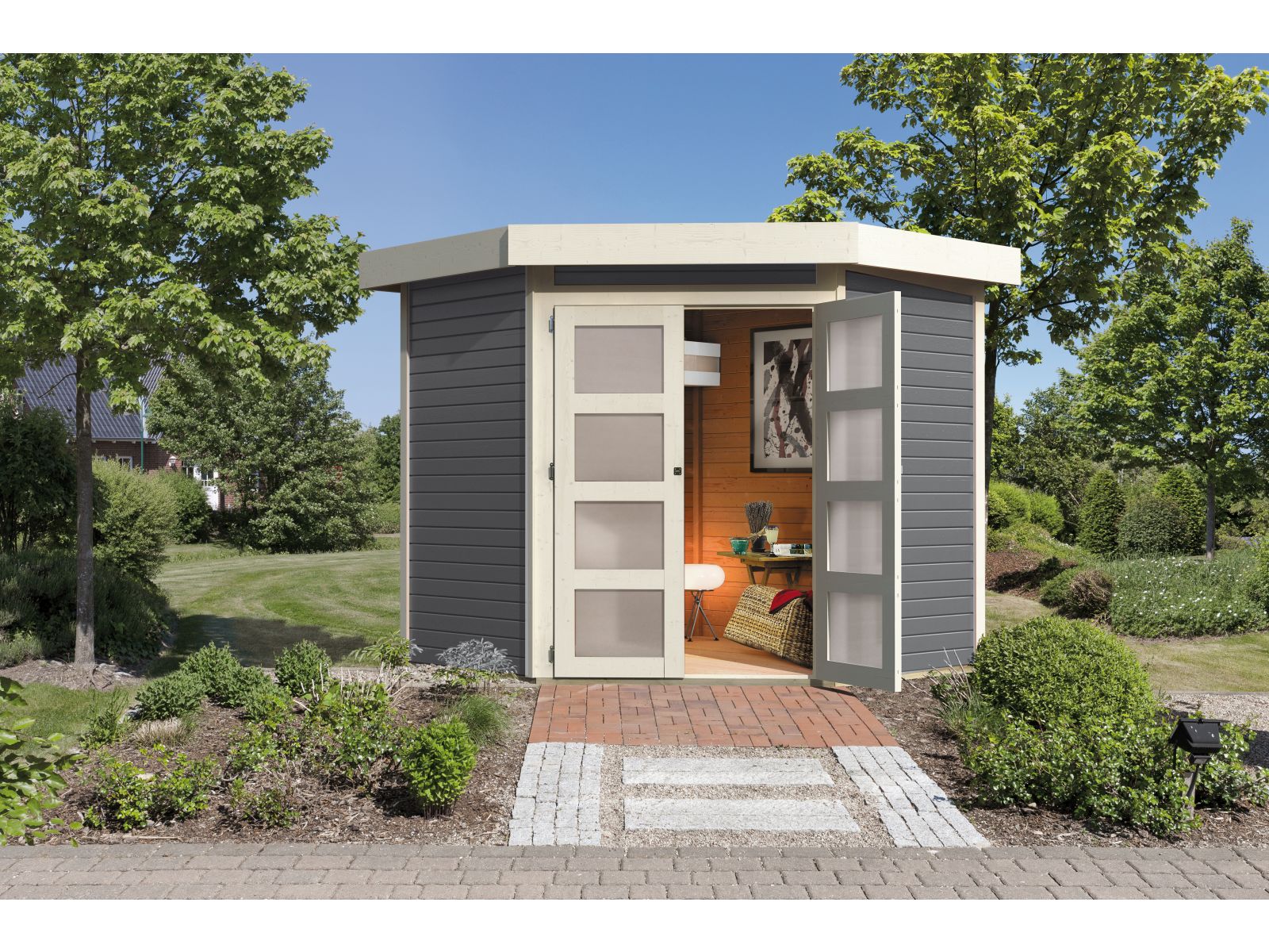 Karibu Gartenhaus Goldendorf 3 terragrau 19 mm