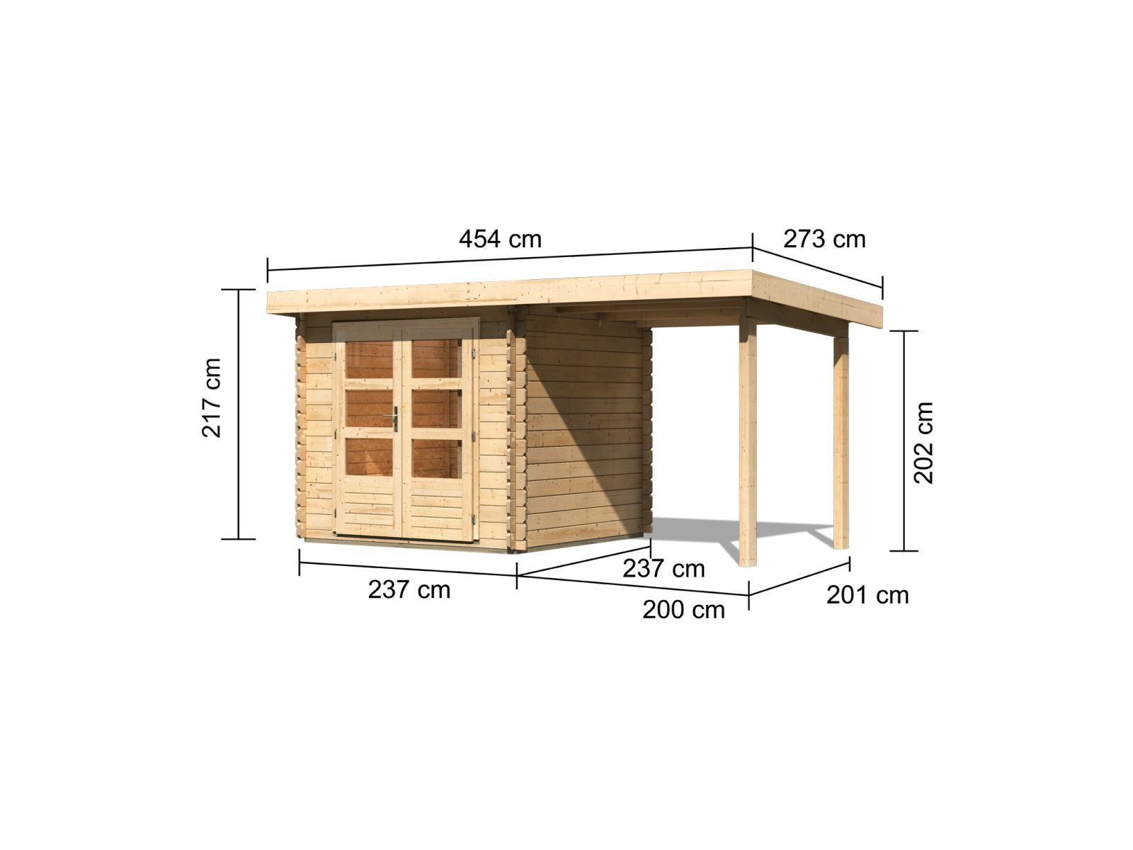 Karibu Gartenhaus Bastrup 2 mit Anbaudach 2 Meter