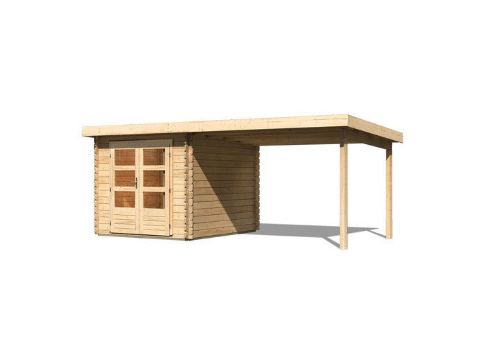 Karibu Gartenhaus Bastrup 4 mit Anbaudach 3 Meter natur