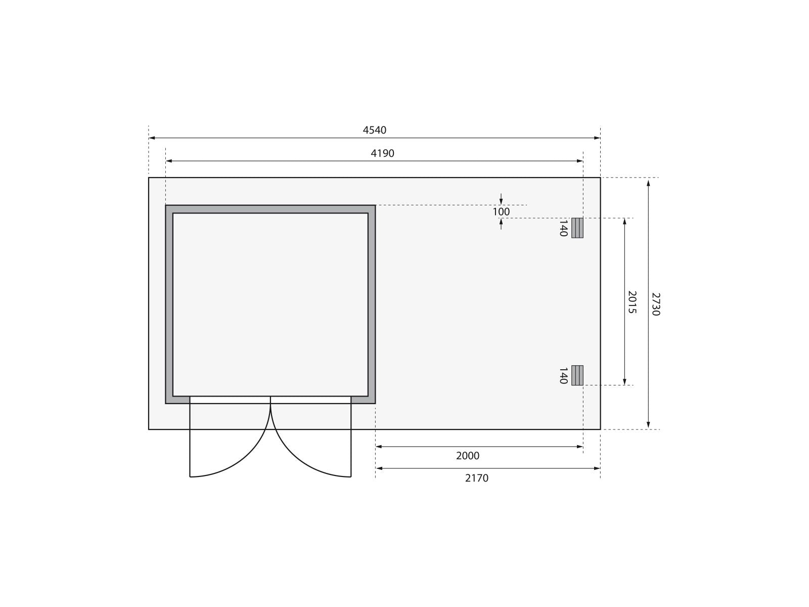 Karibu Gartenhaus Bastrup 2 mit Anbaudach 2 Meter, Seiten- und Rückwand