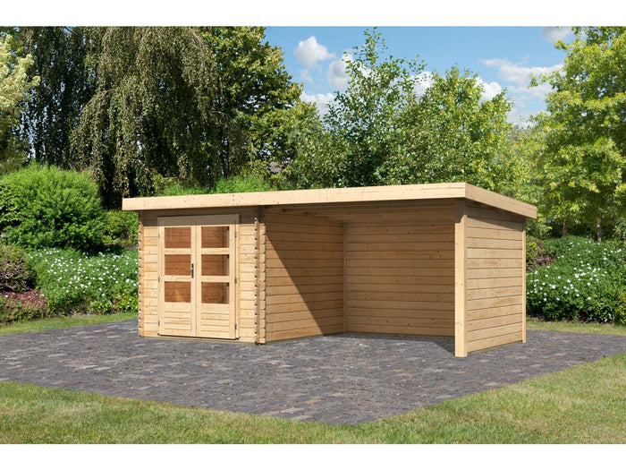 Karibu Gartenhaus Bastrup 4 Anbaudach 3 Meter inklusive Rück- und Seitenwand