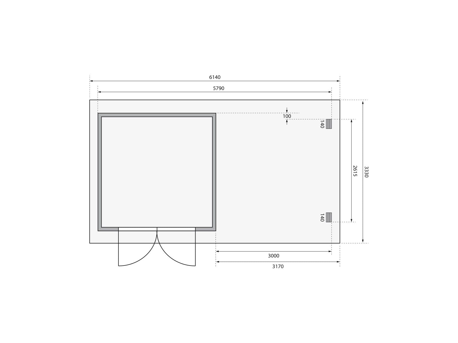 Karibu Gartenhaus Bastrup 5 mit Anbaudach 3 Meter sowie Seiten- und Rückwand