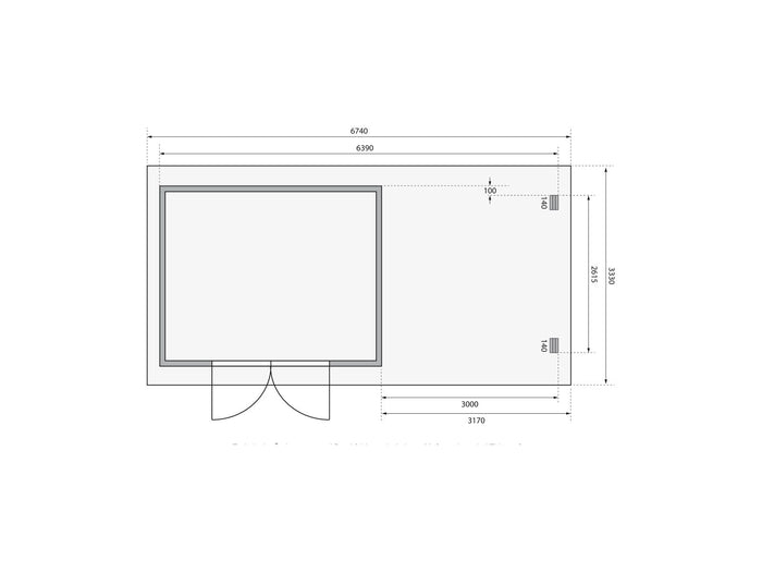 Karibu Gartenhaus Bastrup 7 mit Anbaudach 3 Meter, Rück- und Seitenwand