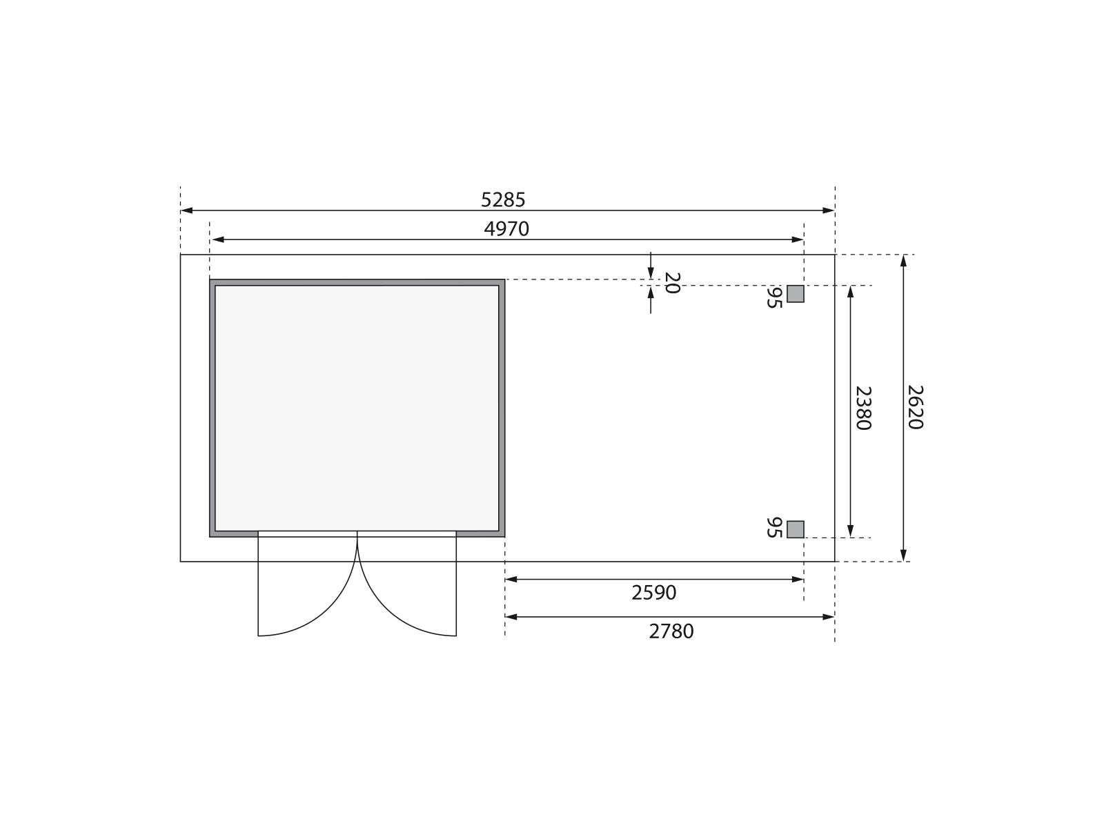 Karibu Gartenhaus Askola 3,5 mit Anbaudach 2,75 Meter, Seiten- und Rückwand
