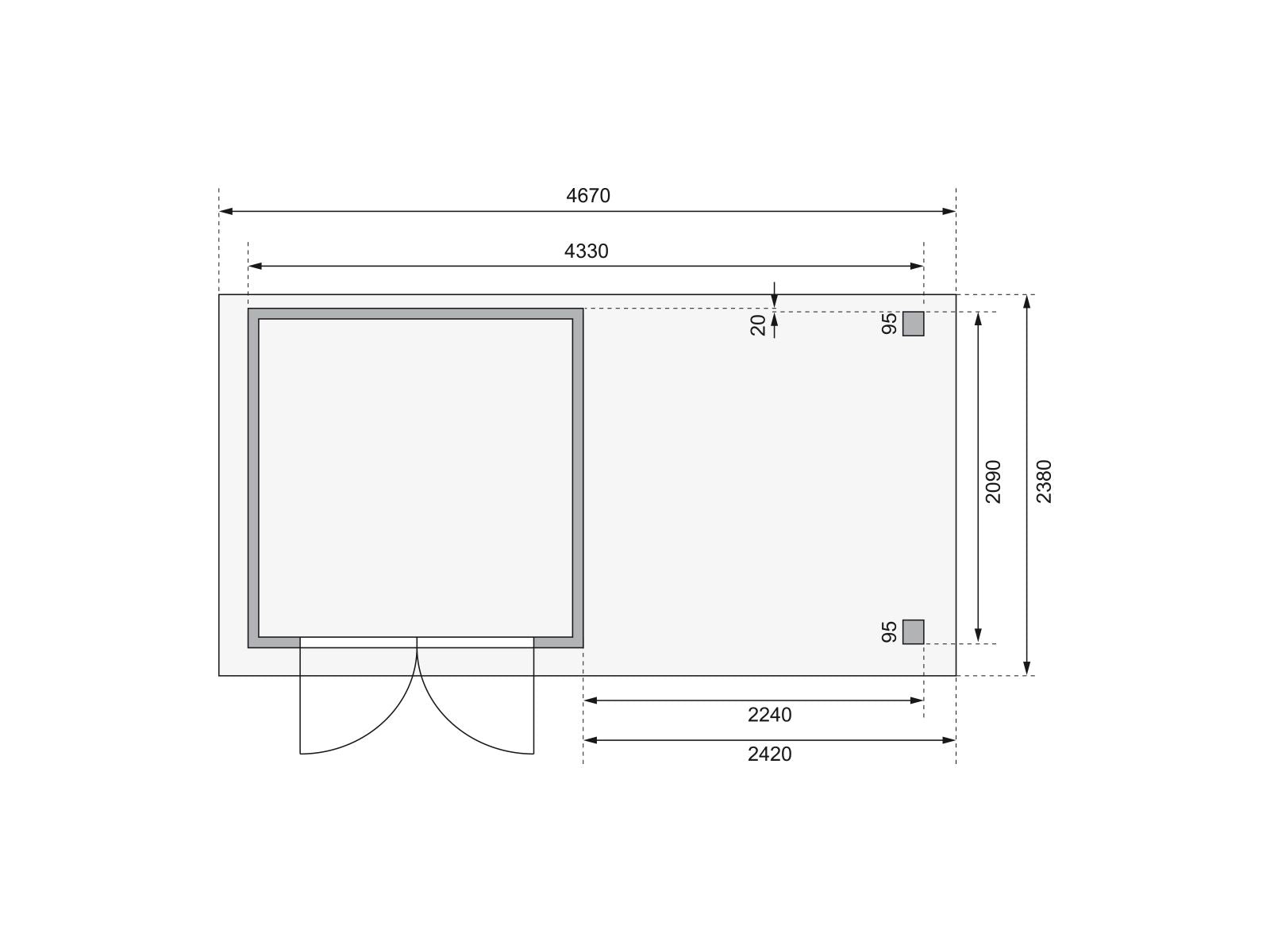 Karibu Gartenhaus Askola 2 mit Anbaudach 2,25 Meter, Seiten- und Rückwand