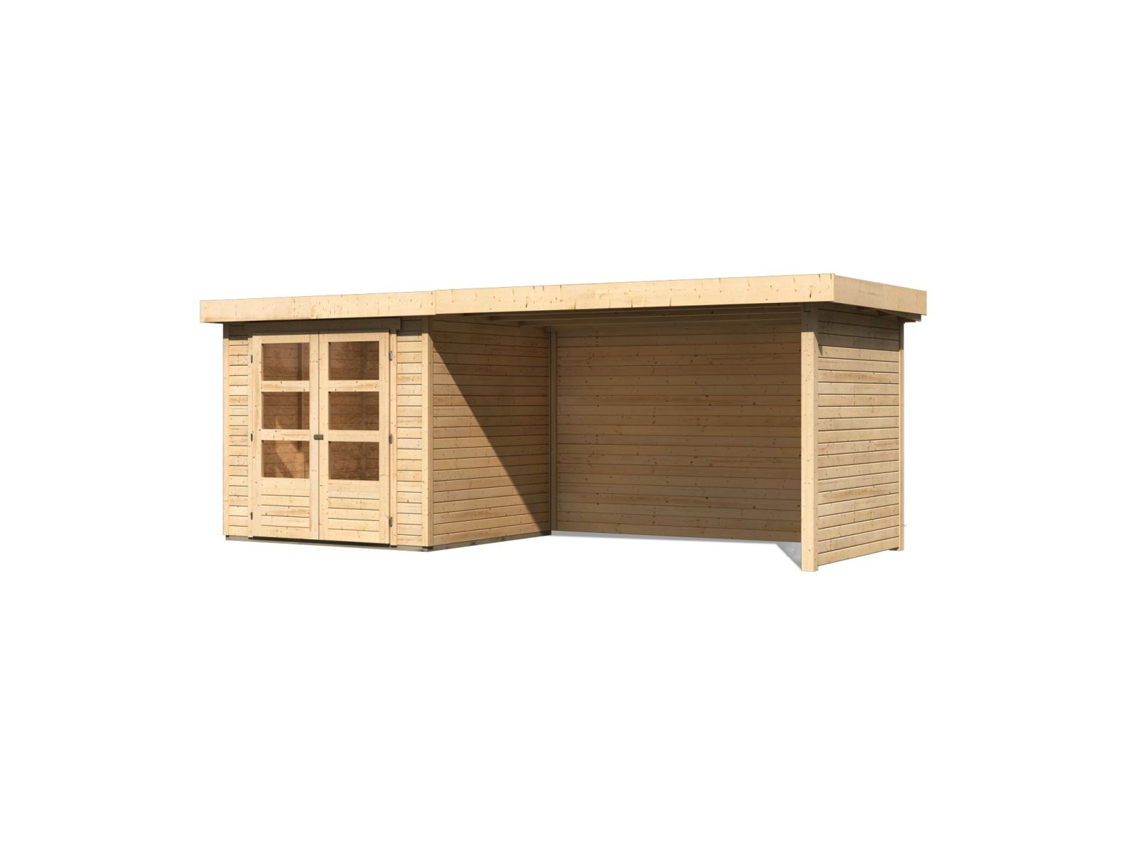 Karibu Gartenhaus Askola 2 mit Anbaudach 2,75 Meter, Seiten- und Rückwand