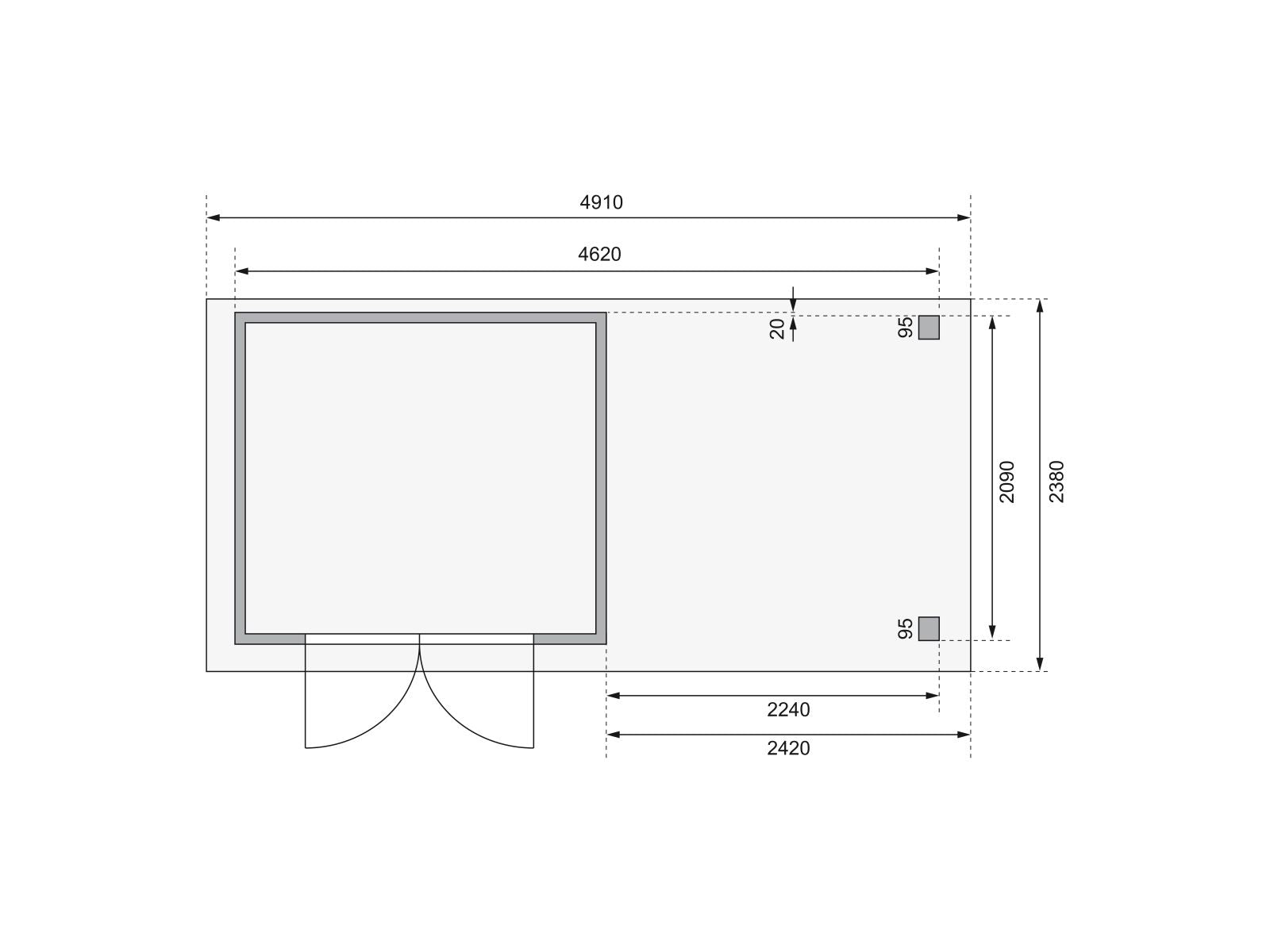 Karibu Gartenhaus Askola 3 mit Anbaudach 2,25 Meter, Seiten- und Rückwand