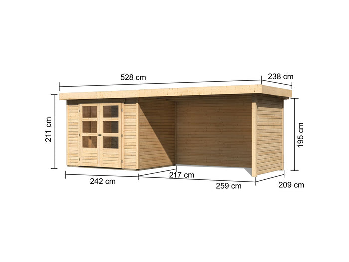 Karibu Gartenhaus Askola 3 mit Anbaudach 2,75 Meter, Seiten- und Rückwand